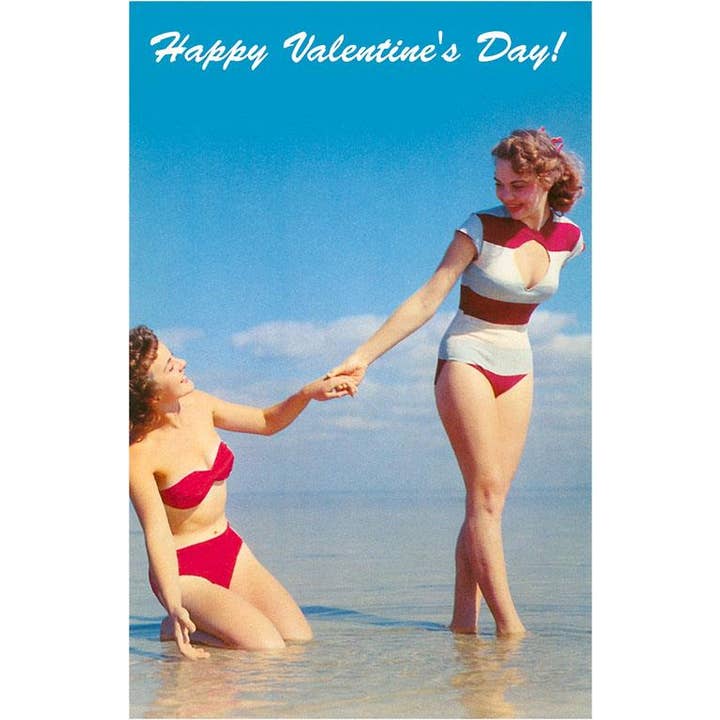 Postkort VL-186 Badende Skønheder på Stranden, Glædelig Valentinsdag for engroshandel hos Found Image Press