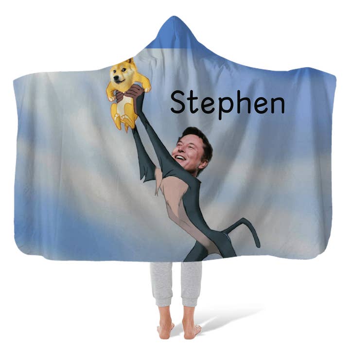 Hooded Fleece Blanket: Dogecoin Shibu King for wholesale by Sam and Zoey