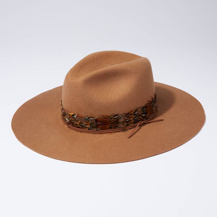 The Classic | Brown Sugar with Feather RIbbon for wholesale by HEADS OF STATE HAT CO.