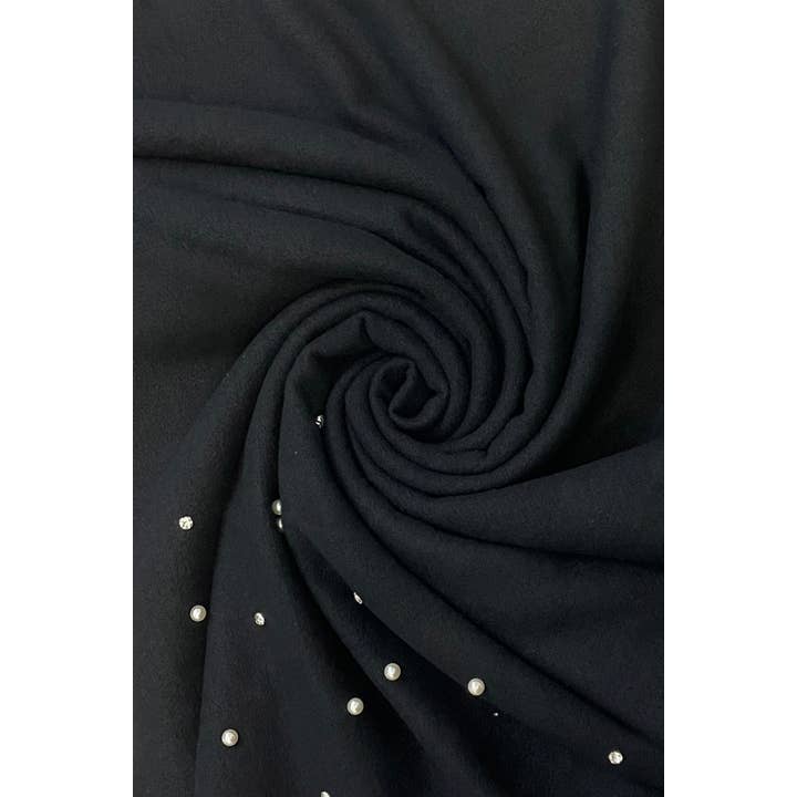 Fashion Scarf World – wholesale Scarf – Women's – Pearl and Diamante Plain Wool Frayed Scarf