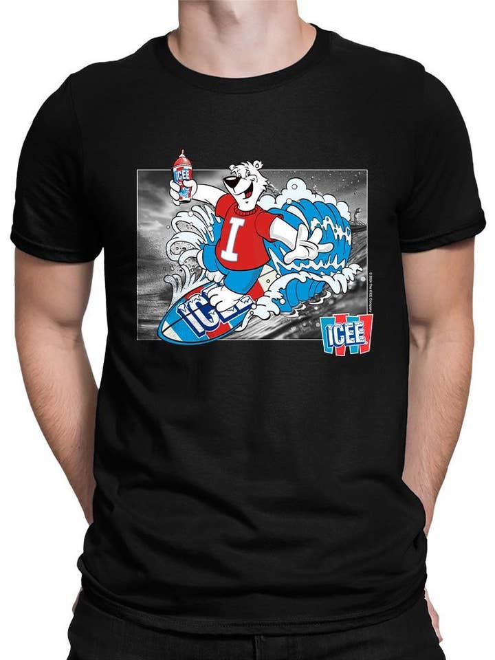 Officially Licensed ICEE Surfing Cool Bear - Arctic Wave Chill Graphic Men's T-shirt for wholesale by Snack Tees