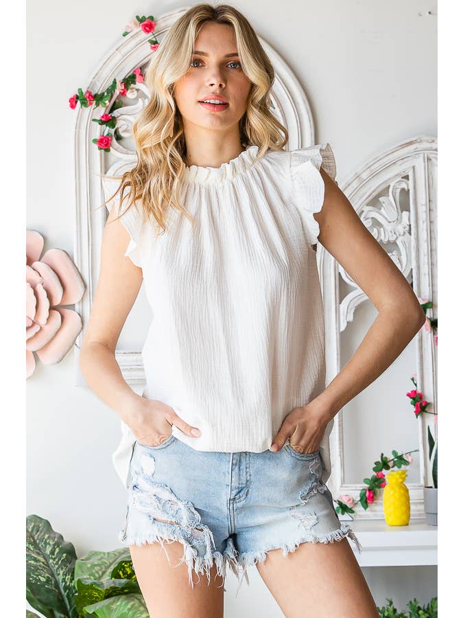 7th Ray - Wholesale Blouse - Women's - Ruffle Neck Women's Cotton Blouse T5104