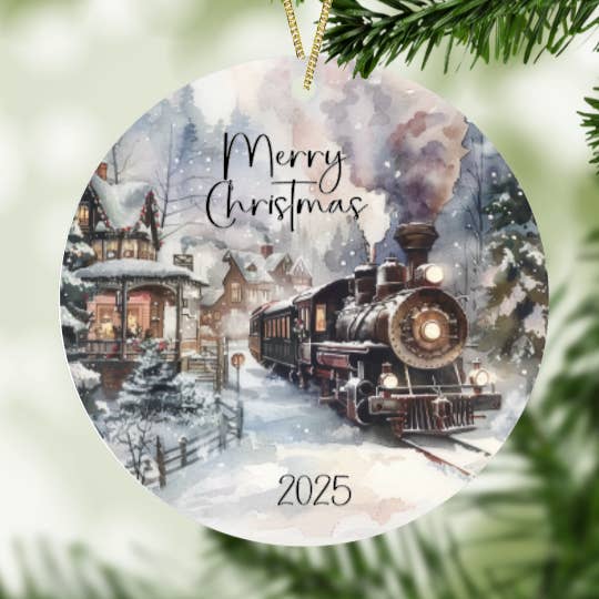 SHY Designs, LLC - Wholesale Ornament - Christmas Train Ornament - Custom Town Name Ornament0