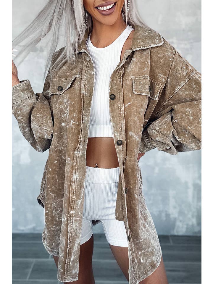 PRETTY BASH – wholesale Shirt Jacket/Shacket - Women’s – Western Corduroy Vintage Washed Shacket
