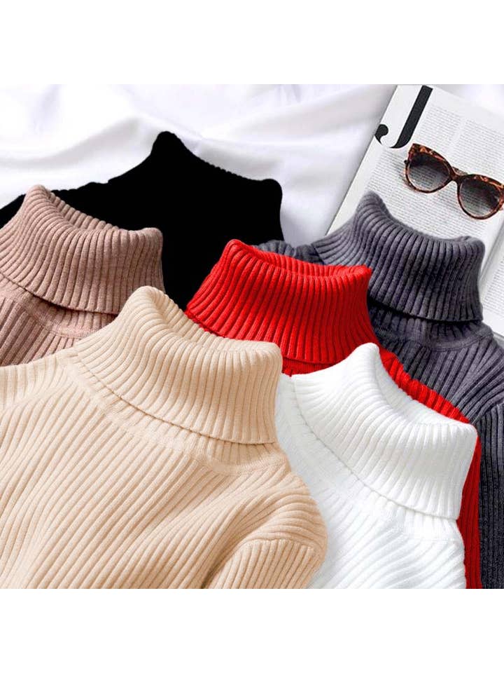 Vine & Love - Wholesale Knit Sweater - Women's - Extra Fine Merino Ribbed Turtle Neck Knitted Sweater VT70161