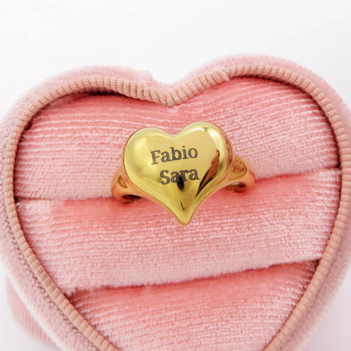 Daemon srls - Wholesale Cocktail/Statement Ring - Anello Cuore Bombe' - PERSONALIZZAMI ~ Anello in acciaio inossidabile + INCISIONE PERSONALIZZATA1