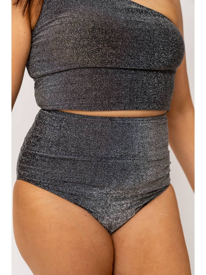 Coral Reef Swim - Wholesale Swim Bottoms - Women's - Black Shimmer High Waisted Swim Bottom6