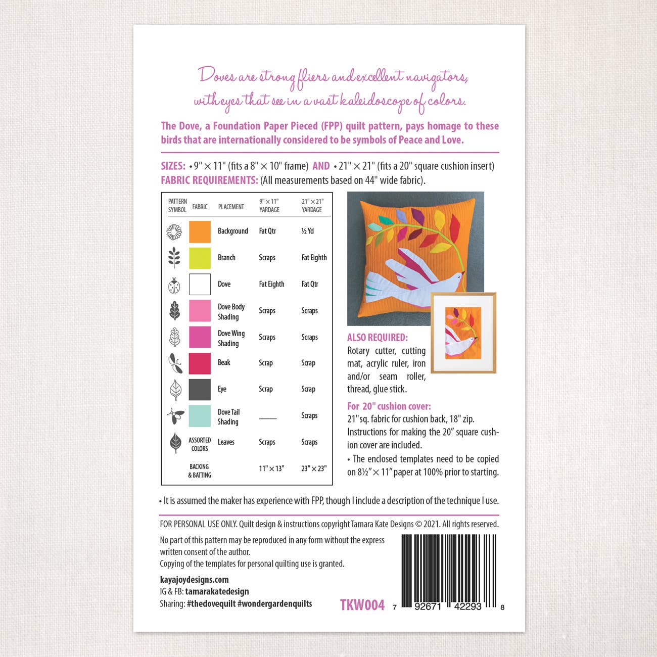 Tamara Kate Design - Wholesale Craft Sewing Kit - The Dove Quilt Pattern3