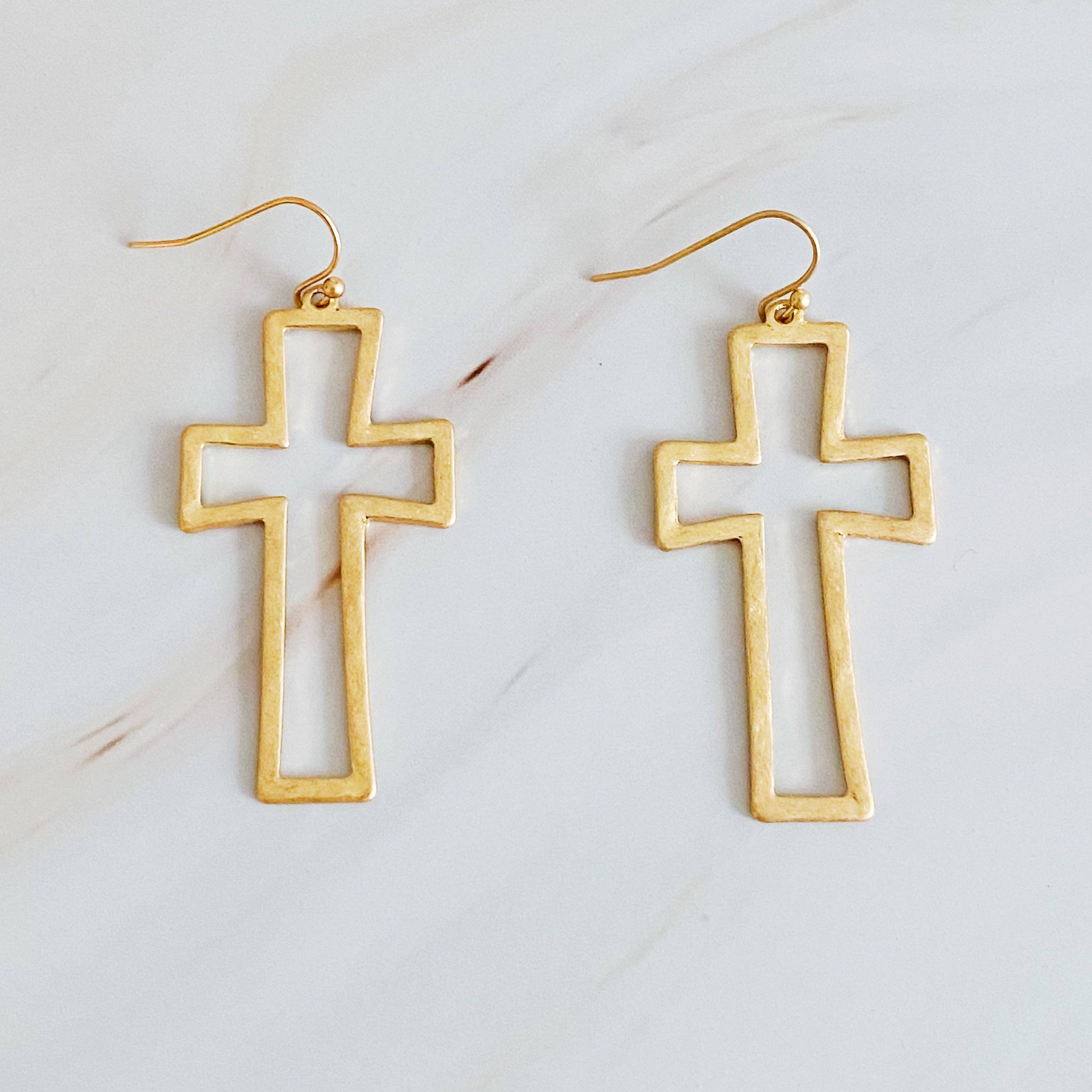 Ellison+Young - Wholesale Dangle Earrings - Dangle Cross Outlined Earrings0