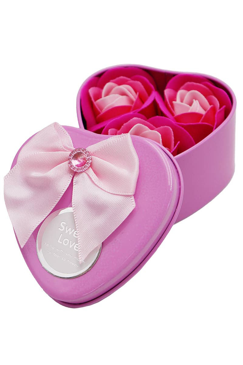 Cap Zone - Vendita all'ingrosso Fiori finti - Sapone artificiale Mini Heart in barattolo di latta alla rosa - Set da 3 pezzi2