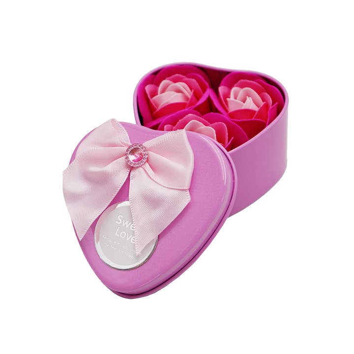 Cap Zone - Vendita all'ingrosso Fiori finti - Sapone artificiale Mini Heart in barattolo di latta alla rosa - Set da 3 pezzi2