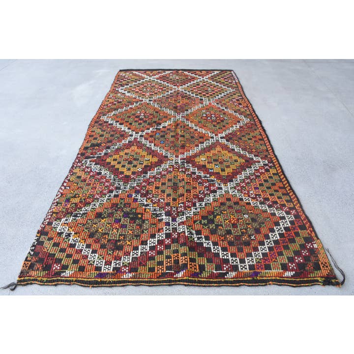 Vintage Ethnic Kilim Rug - Red & Orange, Handmade Wool for wholesale by Anatolia Loom