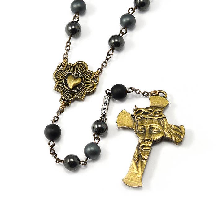 Ghirelli UsA Inc - Wholesale Prayer Beads Necklace - Rosaries for Men in Antique Bronze and Hematite