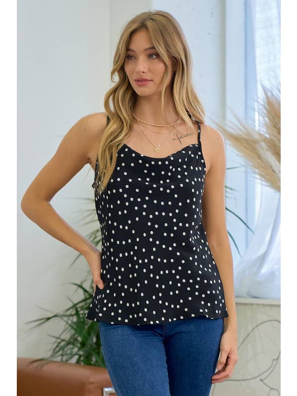 Doe and Rae - Wholesale Camisole - Women's - Polka Dot Cami With Front Cowl - 12075T8
