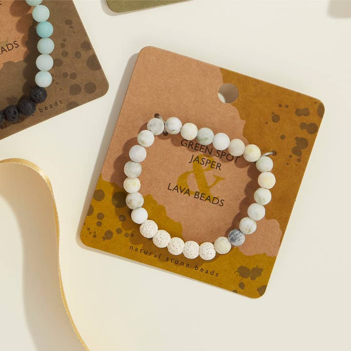 Green Spot Jasper Lava Crystal Bead Gemstone Bracelets 8mm for wholesale by GeoCentral