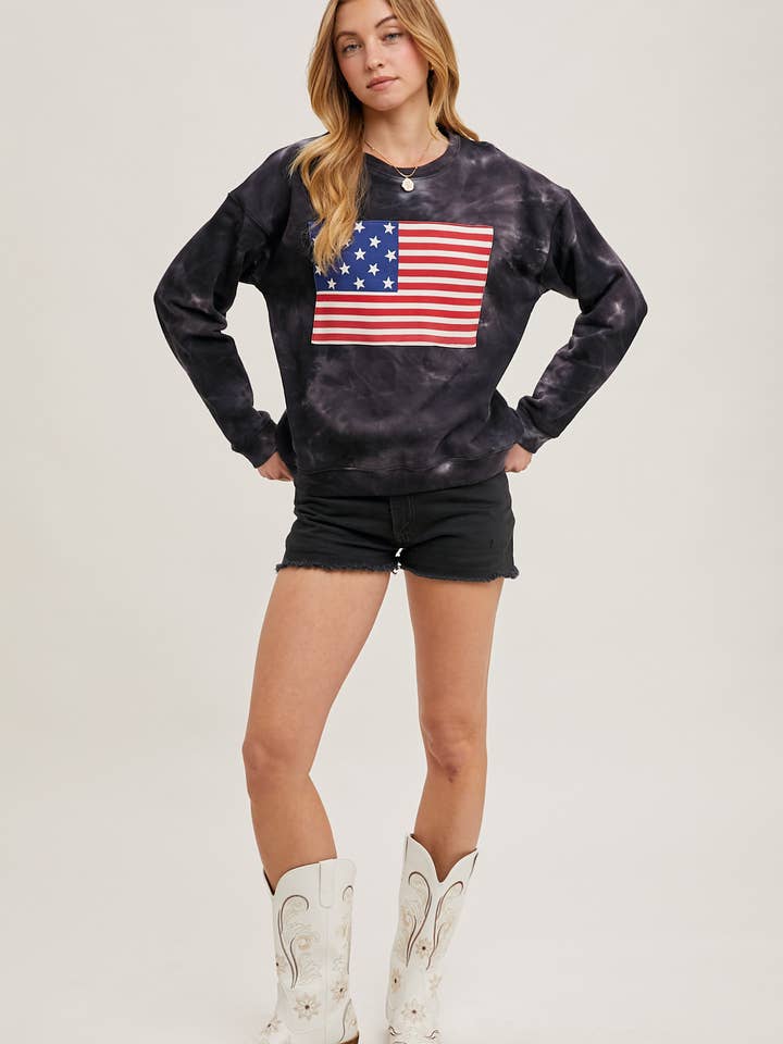 Bluivy - Wholesale Sweatshirt - Women's - US FLAG TIE-DYE SWEATSHIRT PULLOVER - 4TH OF JULY7