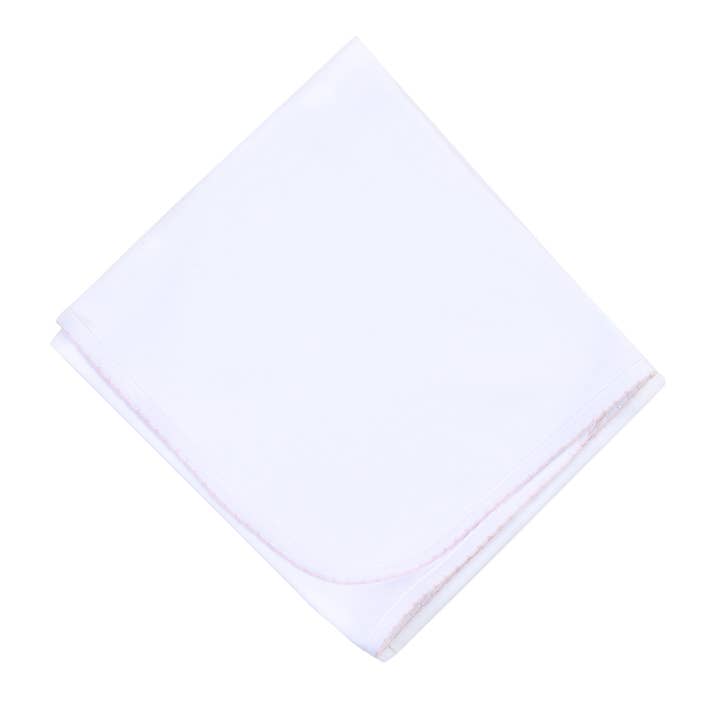 Solid Essentials White Pink Receiving Blanket for wholesale by Magnolia Baby