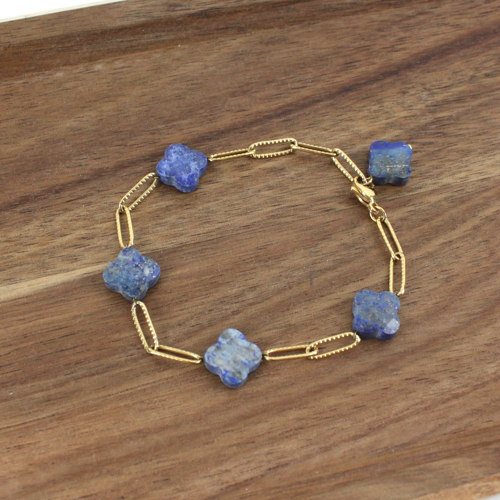 Pretty Persuasions - Vendita all'ingrosso Bracciali a catena e a maglie - B24045 Bracciale in acciaio inossidabile con 5 Clover Stone8