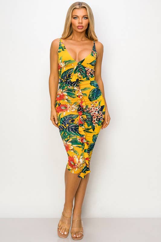 Kimcine - Vente Robe – femme - D20096-Imprimé fleuri à col en V ouvert1