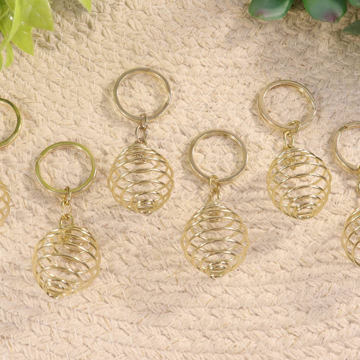 Llaveros dorados con forma de jaula en espiral (6 piezas) para venta al por mayor de Natures Artifacts Inc
