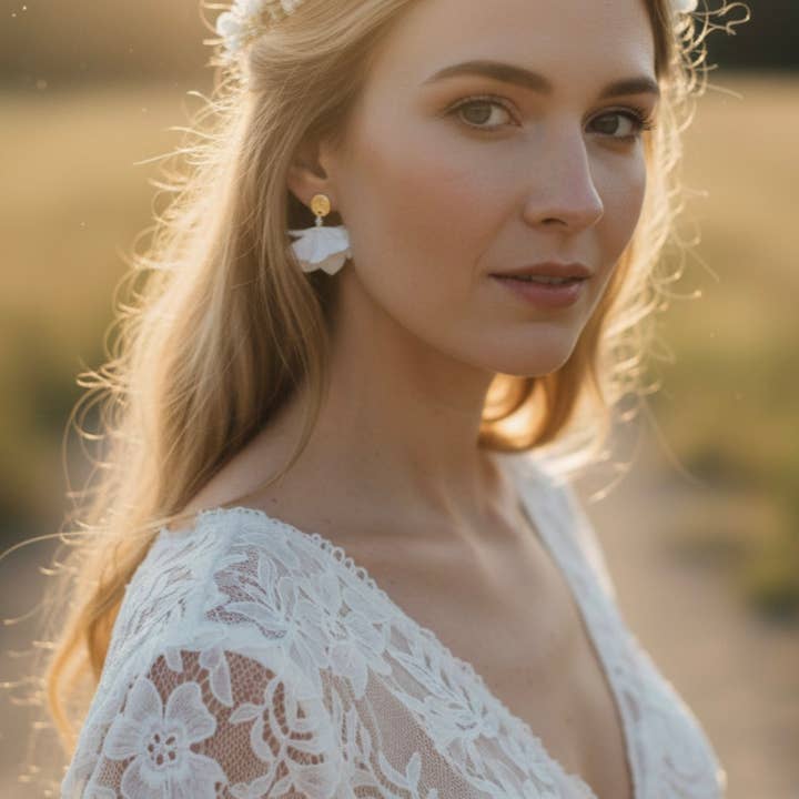 Boucles d'oreilles volutes- bijoux florale tissu blanc. pour la vente par L'atelier du 6