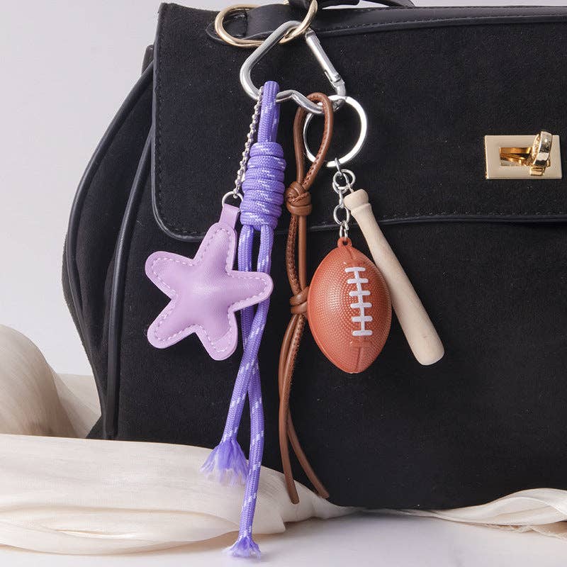 Dipped Shop - Wholesale Keychain - Women's - Simple Leather Star Baseball Keychain Bag Charm DP25E4944