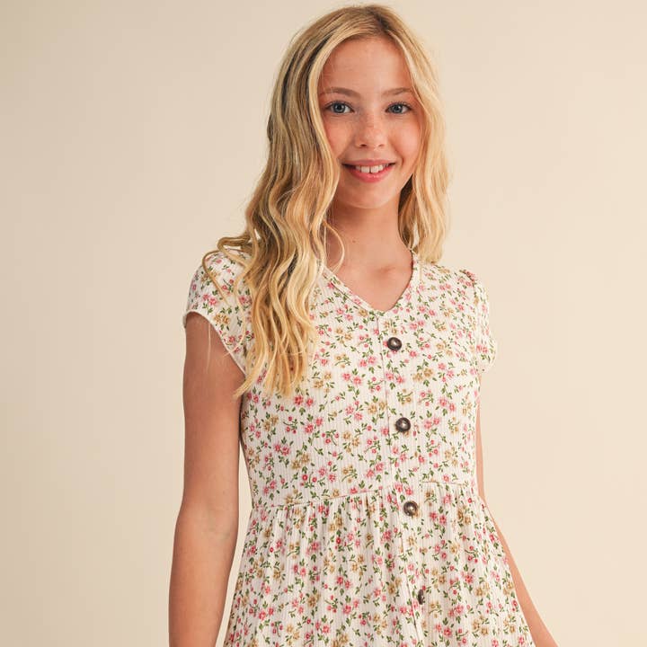 TWEEN KIDS GIRLS FAUX BUTTON DOWN TIERED DRESS (7-12) and other Purchase Wholesale floral print fabric. Free Returns & Net 60 Terms on Faire trending on Faire.