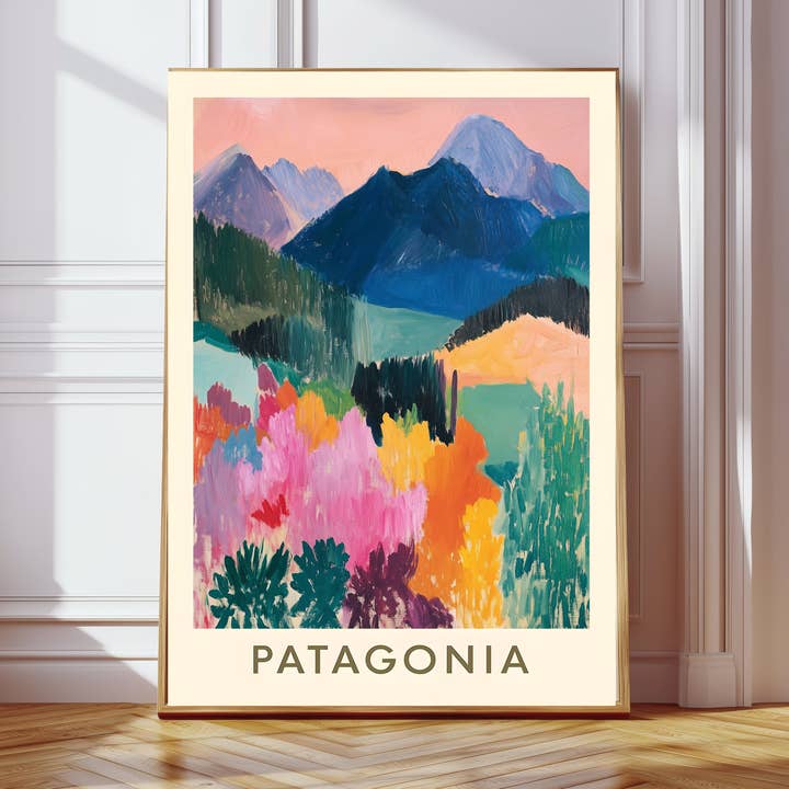 Patagonia Mountain Travel Art Print for wholesale by Kumo Art Prints