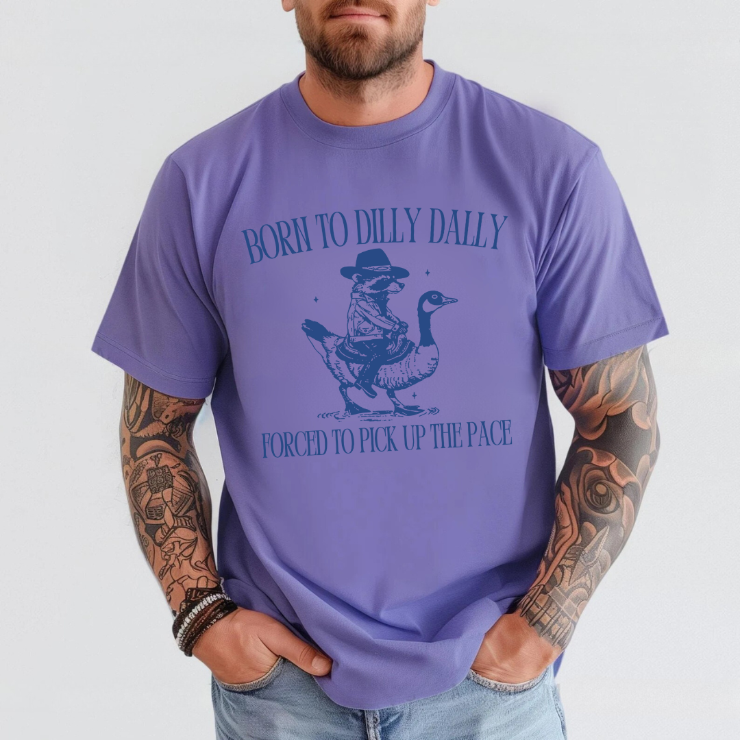 Clover + Cotton Co - Wholesale Screen Printed T-Shirt - Unisex - Over Print | Born To Dilly Dally Tees6