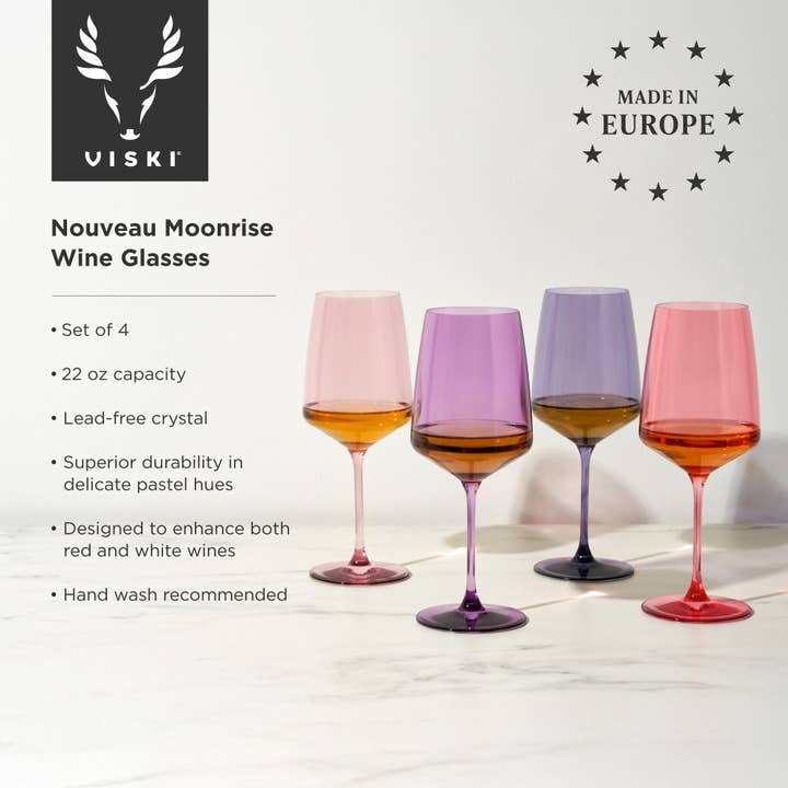 Viski - Wholesale Wine Glass - Reserve Nouveau Crystal Wine Glasses in Moonrise, Set of 4