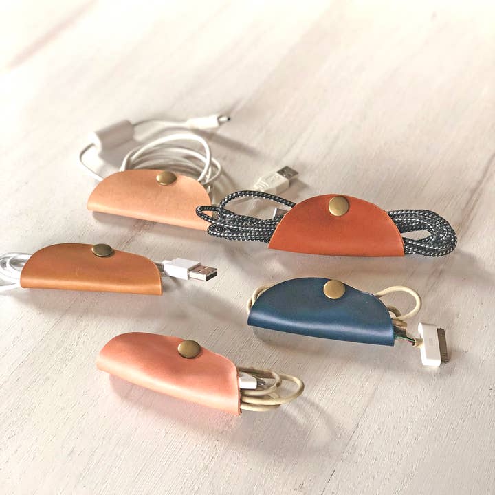 Fast-selling Full Grain Leather Cable Taco Cord Holder for wholesale by Magnolia Leatherworks