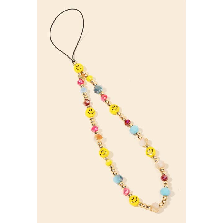 Beaded Happy Face Phone Strap Accessory for wholesale by Anarchy Street