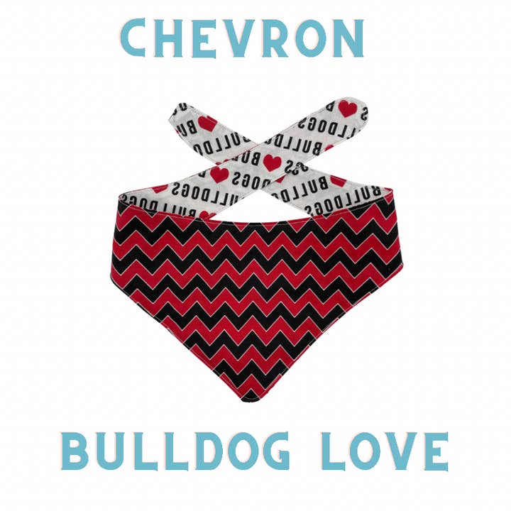 Zwart en rood Chevron to Bulldog Love - Omkeerbare stropdas op bandana voor wholesale door Happy Hound Bakeshop