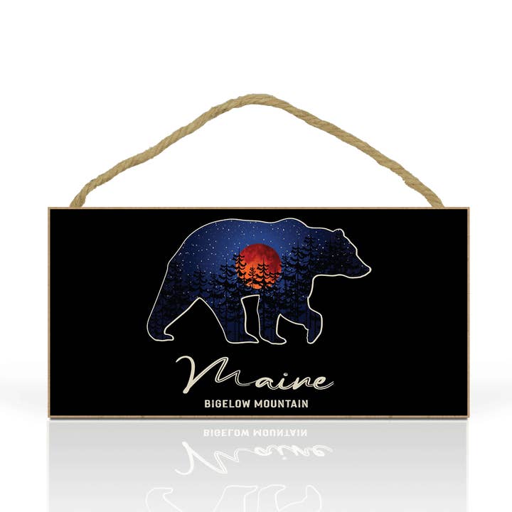 Plaque en bois suspendue personnalisable de 10 x 5 po : ours de la lune rouge pour la vente par Matrix