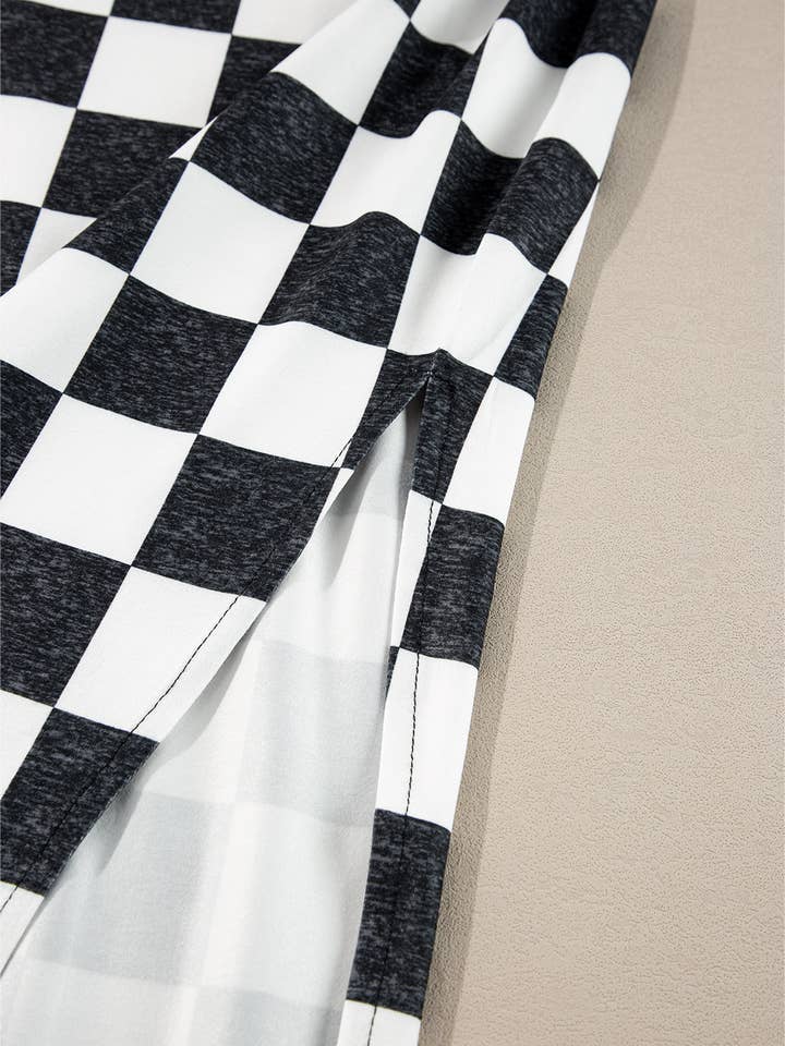 FULL TIME PURCHASE - Wholesale Skirt - Women's - Checkered Print Side Slit High Waist Midi Skirt9