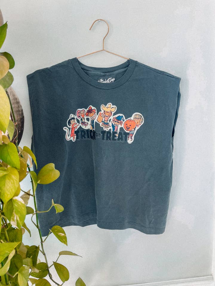 Trick or Treat, Halloween Vintage Cropped Muscle Tank for wholesale by The Clandestine Underground
