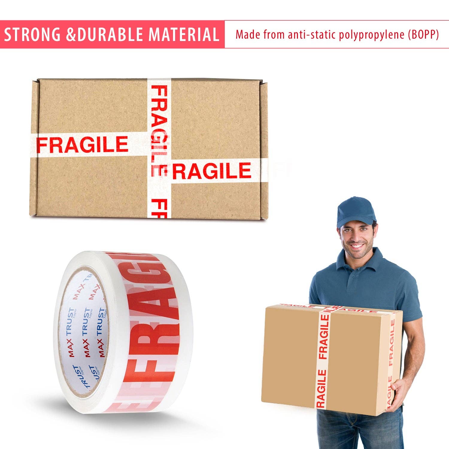 Ledsone – wholesale Tape – Strong Packaging Tape Fragile-Self Adhesive Tape Rolls~52146