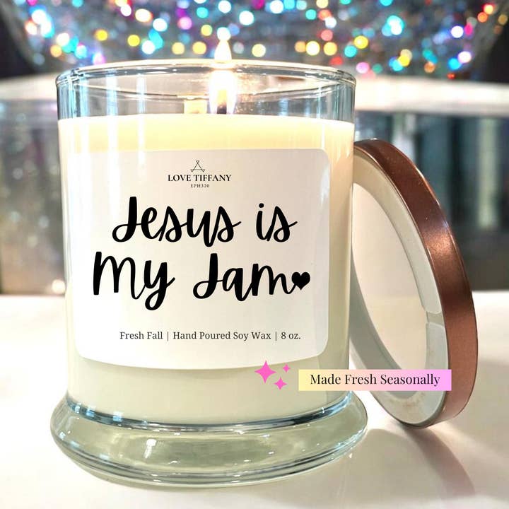 Jesus Is My Jam - Vela de soja de cristal de bourbon con tapa de metal para venta al por mayor de LOVE TIFFANY