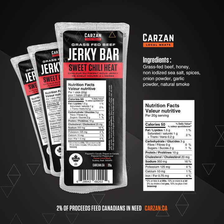 Carzan Local Meats - Wholesale Jerky - Sweet Chili Heat Jerky Bars2