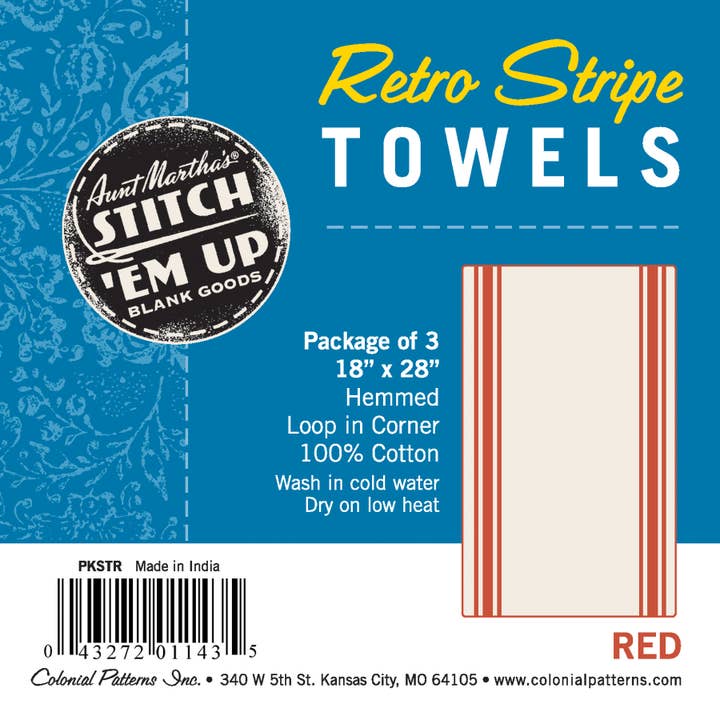 Colonial Patterns, Inc. - Wholesale Tea Towel - Vintage Farmhouse Retro Red Stripe Towels BULK Bundle of 50