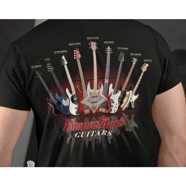 BLK Famous Bass Guitars T-Shirt for wholesale on Faire