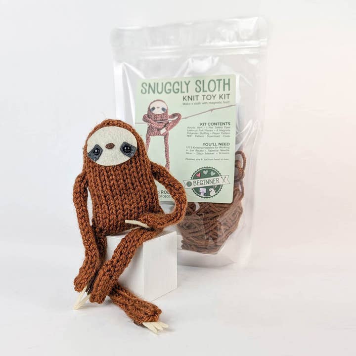 Sloth Toy Knitting Kit for wholesale by Rabbits and Robots