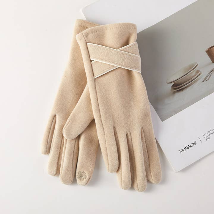 Sensibling Corp. - Wholesale Gloves - Women's - Two Tone Crisscross Accent Smart Touch Gloves5