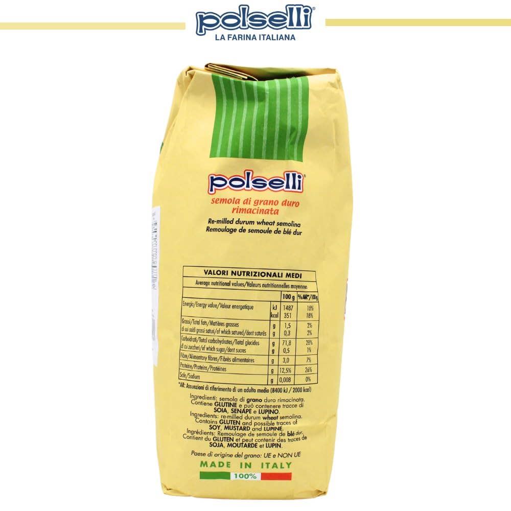 Wholesale Italian Food - Wholesale Flour - Polselli, Semola Flour, Semola Rimacinata, 11 lb ( 5 kg)2
