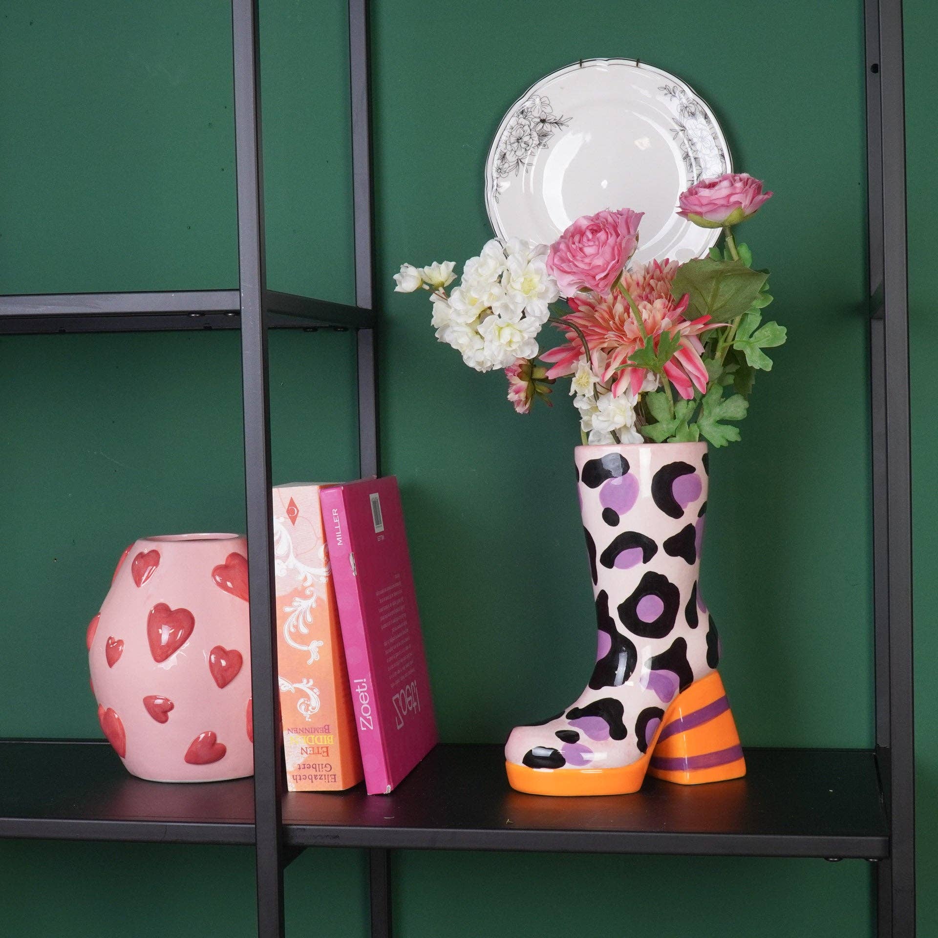 Housevitamin bv - Wholesale Vase - Flower Vase- Boot with Leopard Print Vase- Ceramics- Pink/ Orange-18x8x24 cm1