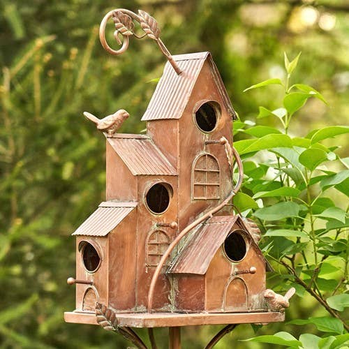Zaer Ltd. International - Wholesale Bird House - Tall Bungalow Copper Birdhouse Stake - Fall Garden Decor3