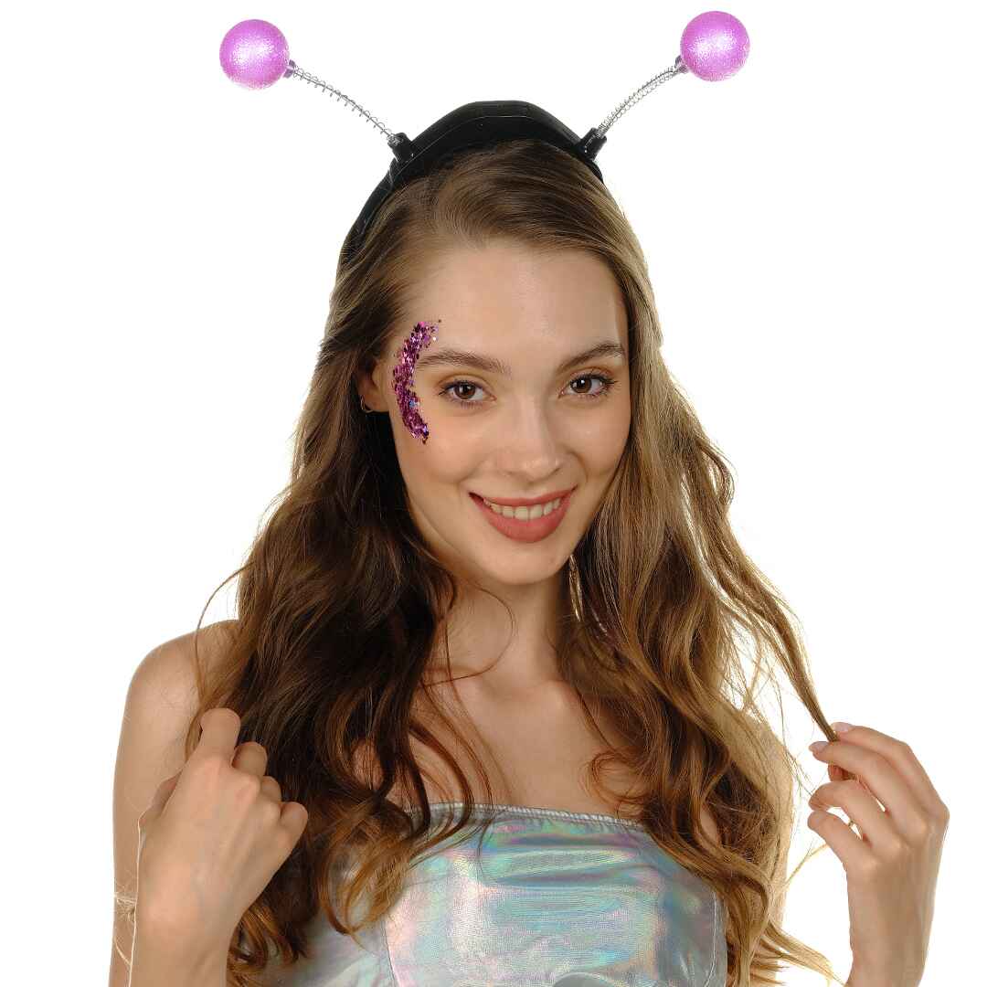Funcredible - Wholesale Costume - Women's - Light Up Pink Alien Headband with Glitter - Alien Costume 4