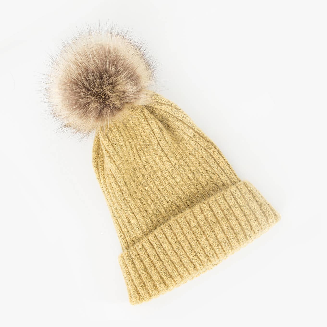 Last True Angel – wholesale Beanie – Women's – Cashmere Blend Faux Fur Pom-Pom Hat in Flax1