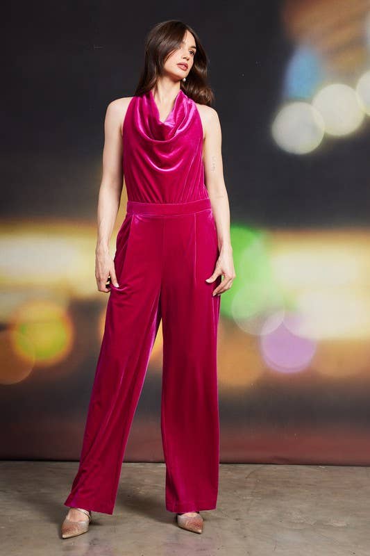 SKIES ARE BLUE - Wholesale Jumpsuit - Women's - Velvet Halter Jumpsuit
10