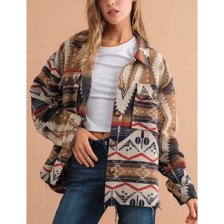 8701-1 BUTTON-DOWN-HEMD MIT AZTEKISCHEM TRIBALMUSTER für den Großhandel von Coloring You